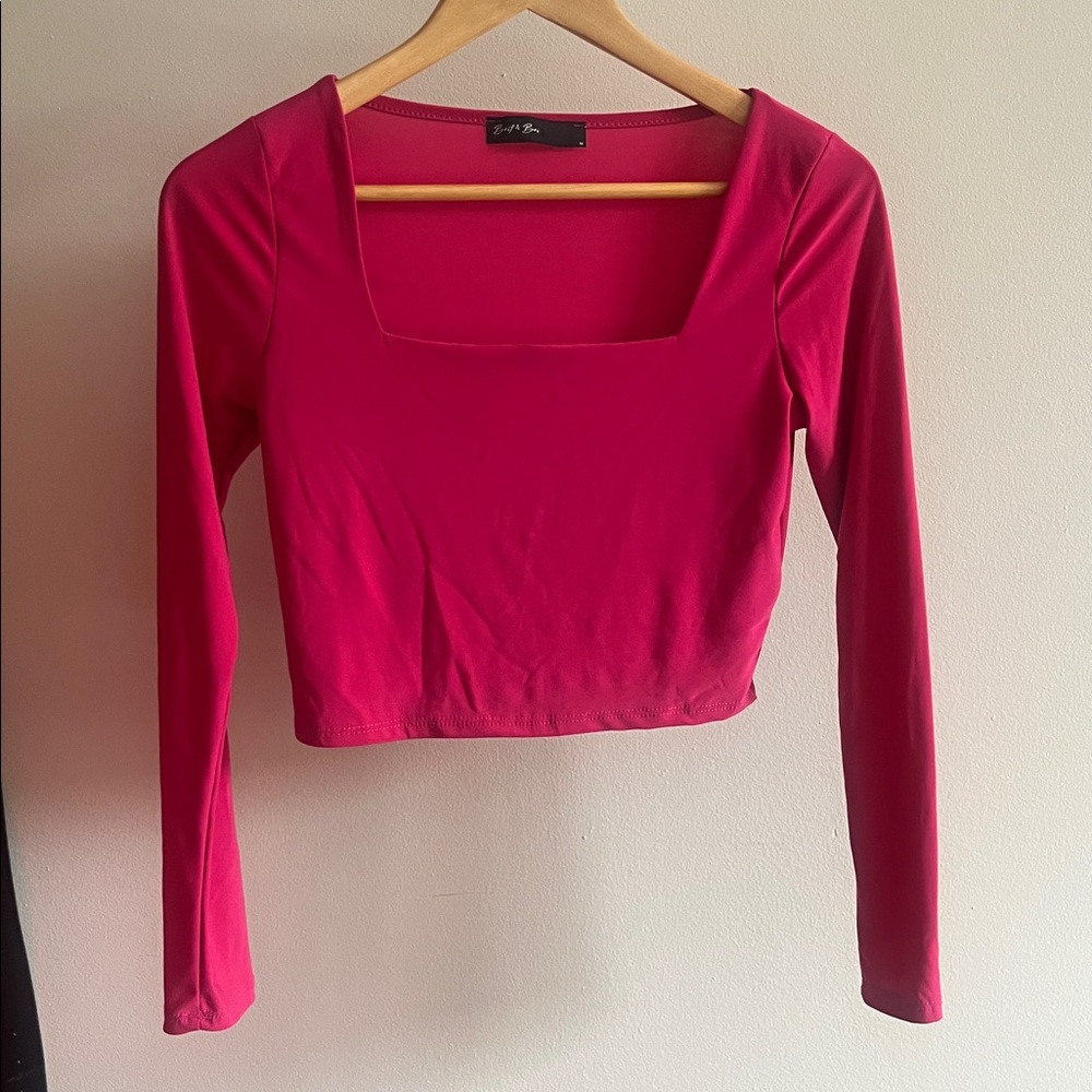 Pink Long Sleeve Crop Top